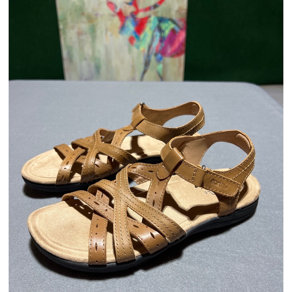 Earth Origins Etsellie Tan Leather Strappy Comfort Sandals Womens 9.5 M Brown - Picture 12 of 12